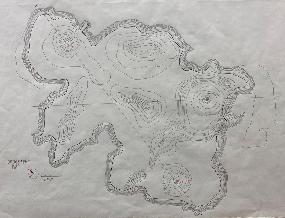 Following the contour of the collage, I decided on the topography of the island. This was my first time making a topography map and it gave me more insight on the size of real cliffs and landmarks.